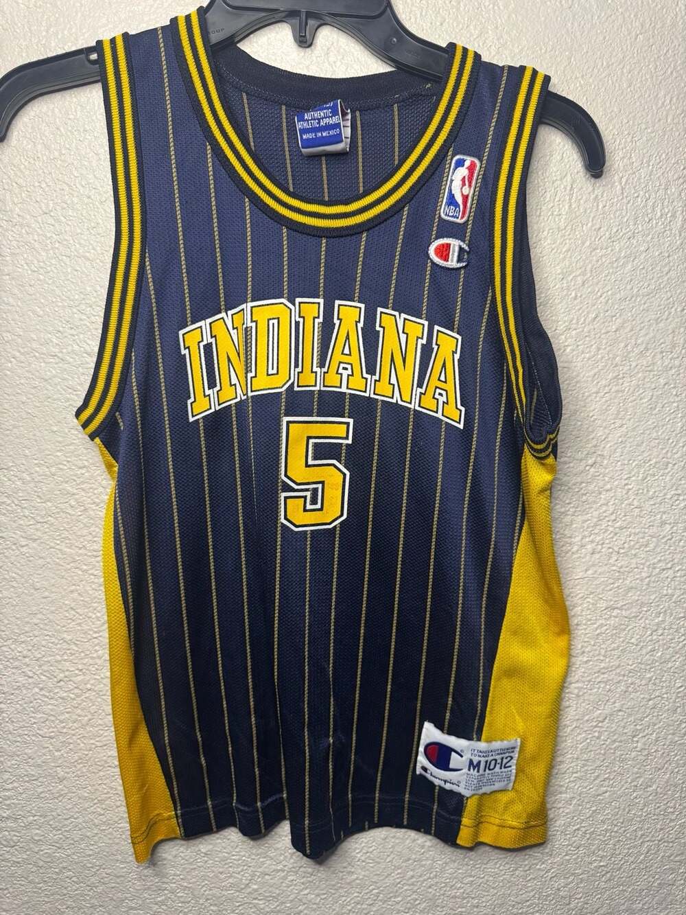Vintage 90s Champion Indiana Pacers Jalen Rose #5 Pinstripe Youth Jersey M 10-12